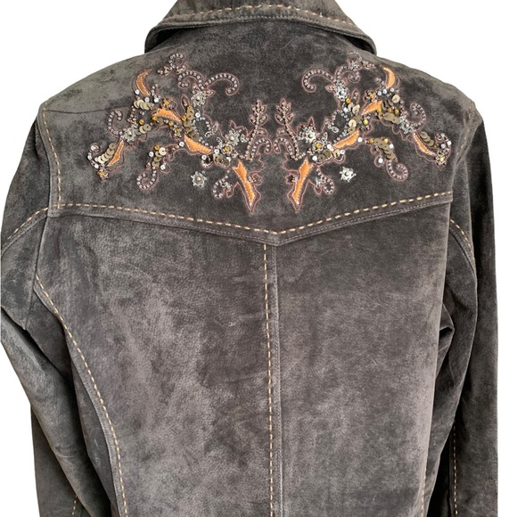 Coldwater Creek Brown Suede Jacket Beaded Embroidered Western Size Large vintage - Picture 10 of 17